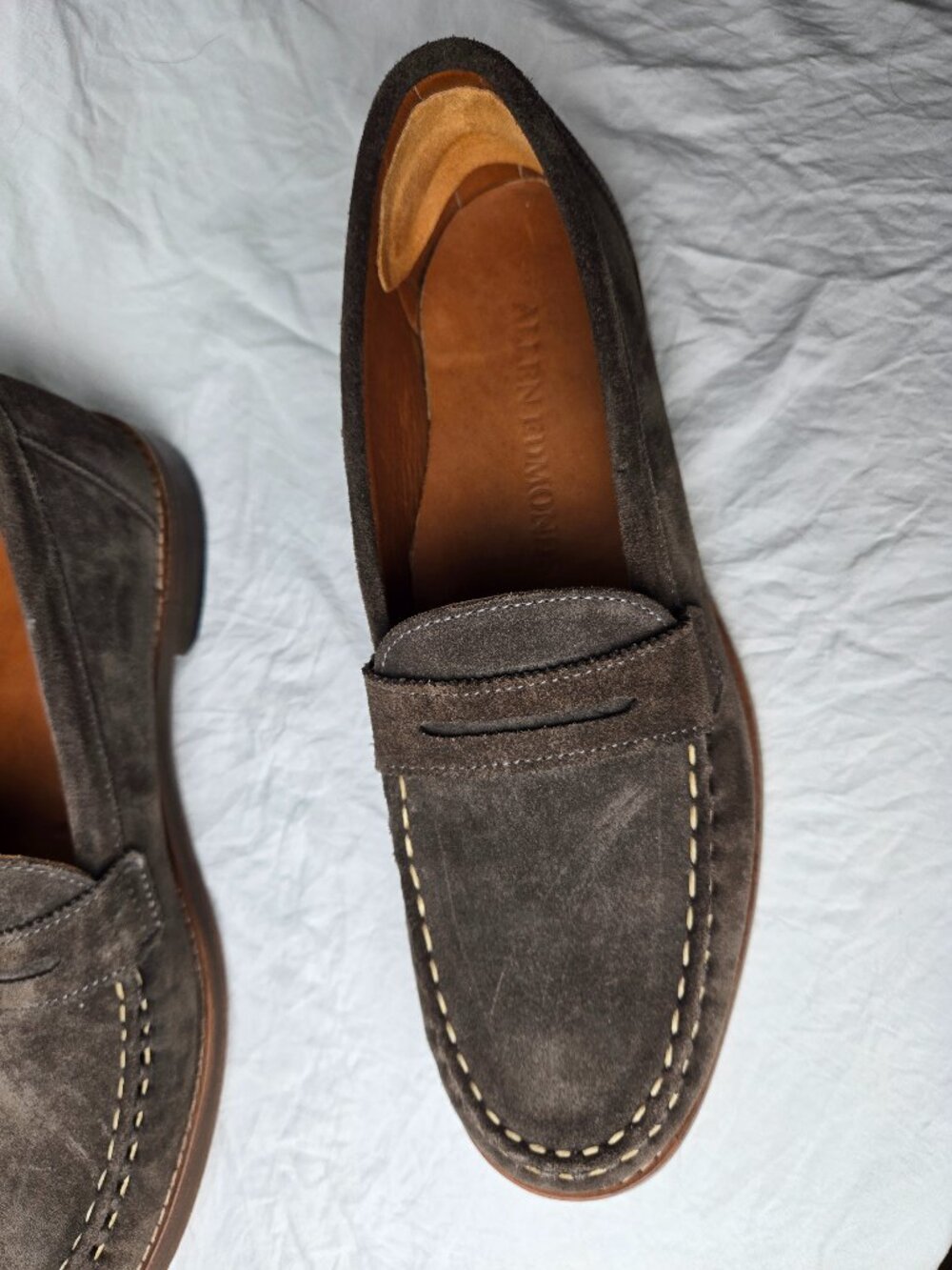 Allen Edmonds Suede Penny Loafers Taupe Gray Brown Men's 9.5 D - Picture 3 of 9